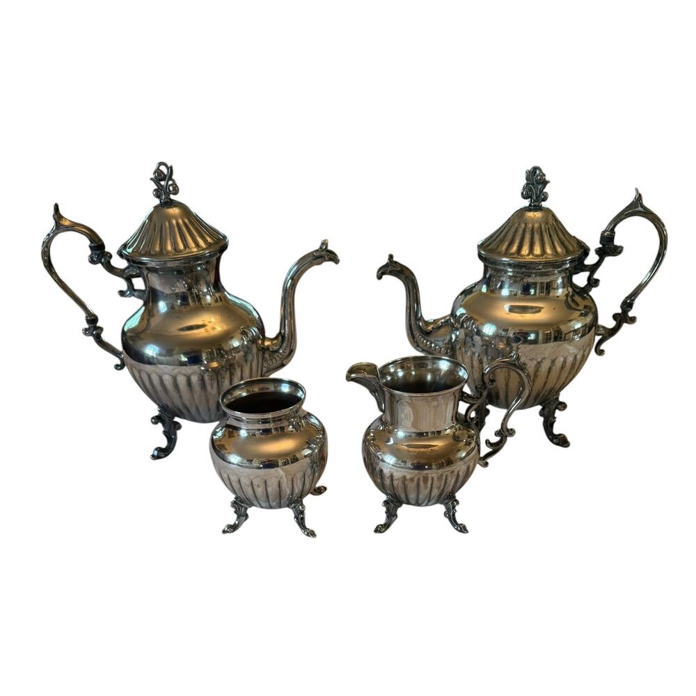 Mid 20th Century Birmingham Silver on Copper Coffee Tea Sugar Creamer Set - Picture 2 of 15